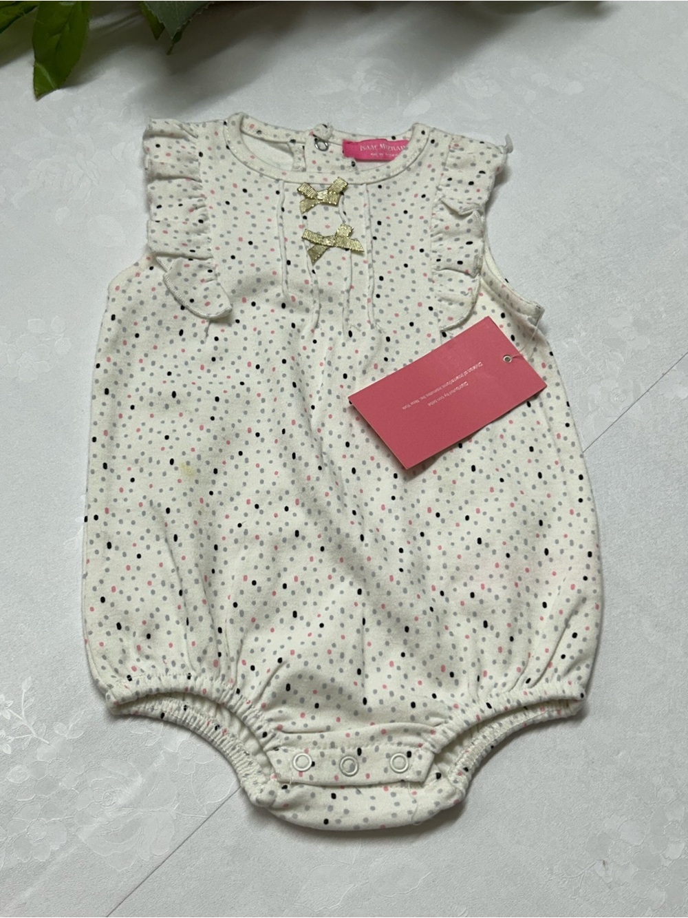 Isaac Mizrahi Cream Polka Dot Baby Tank with Gold Bow